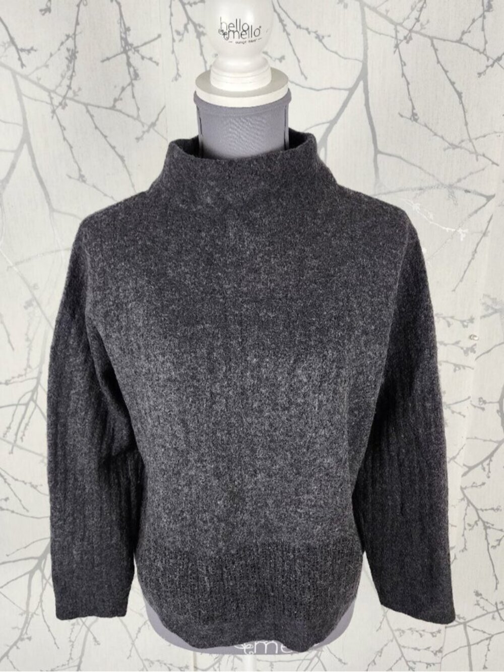 Luisa Cerano Gray 70% Wool Rhinestone Mockneck Sweater